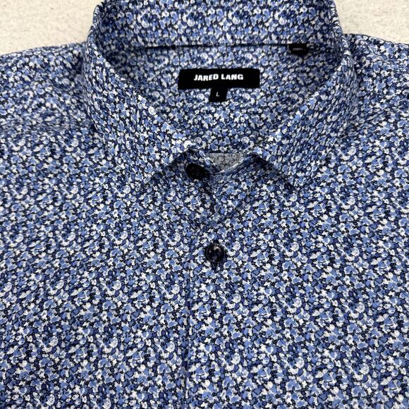Jared Lang Shirt Men's Large‎ Blue Floral Abstract Long Sleeve Cotton Button Up - Picture 1 of 9